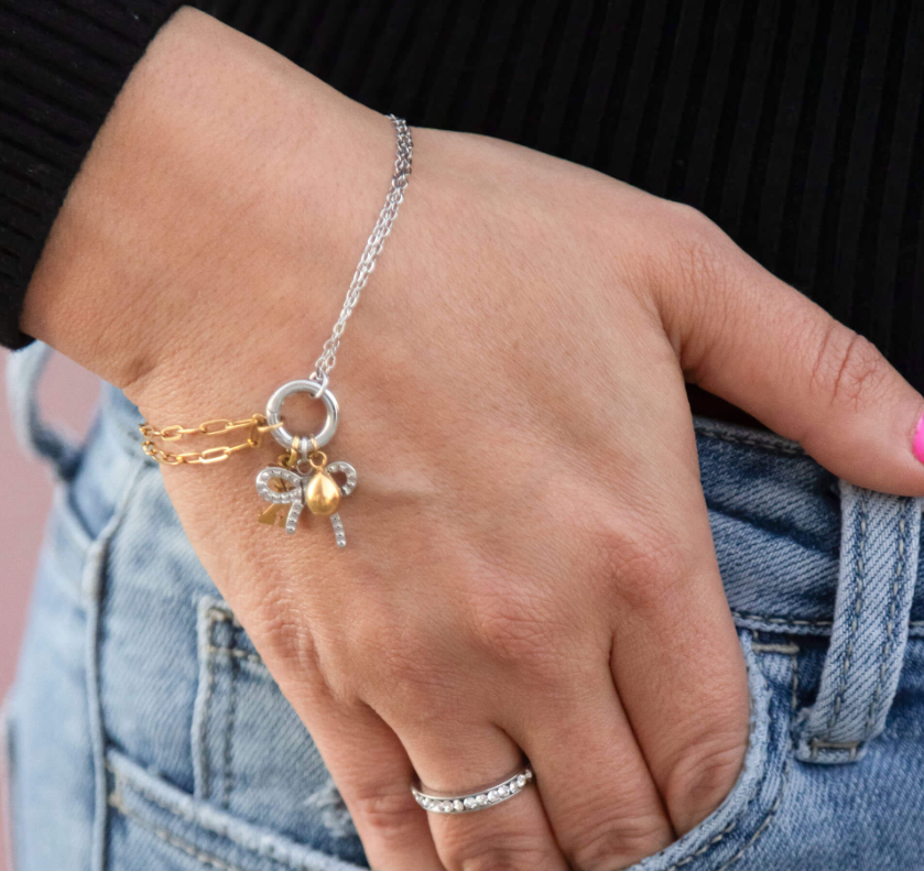 Mixed Metal Double Chain Charm Bracelet