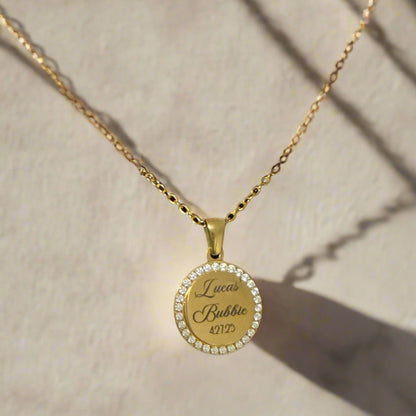 Round CZ Pendant Necklace - 18K Gold Coated Stainless Steel