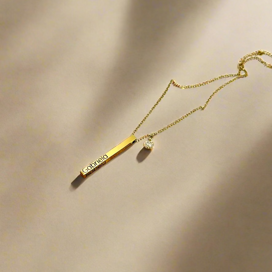 Square 4 Sides Vertical Bar Necklace - 18K Gold Coated Stainless Steel