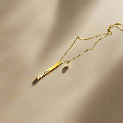 Square 4 Sides Vertical Bar Necklace - 18K Gold Coated Stainless Steel