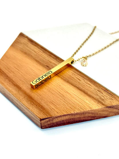 Square 4 Sides Vertical Bar Necklace - 18K Gold Coated Stainless Steel