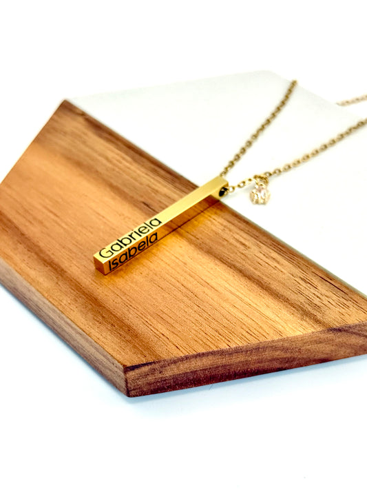 Square 4 Sides Vertical Bar Necklace - 18K Gold Coated Stainless Steel