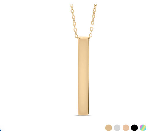 Square 4 Sides Large Vertical Bar Necklace - 18K Gold Coated Stainless Steel