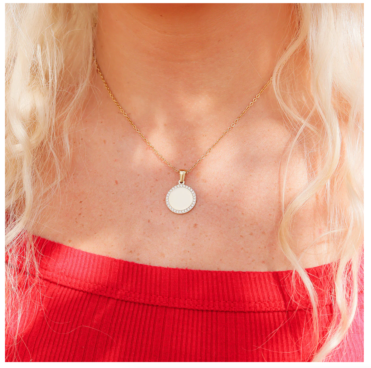 Round CZ Pendant Necklace - 18K Gold Coated Stainless Steel