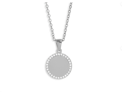 Round CZ Pendant Necklace - 18K Gold Coated Stainless Steel