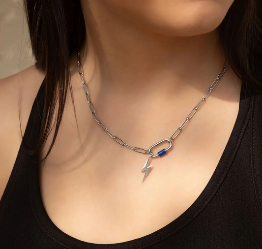 Multi-Color Carabiner Necklace Silver