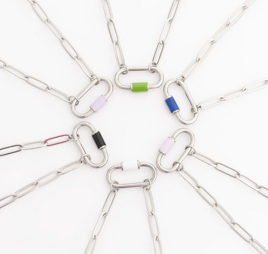 Multi-Color Carabiner Necklace Silver