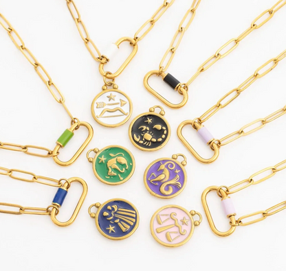 Multi-Color Carabiner Necklace Gold
