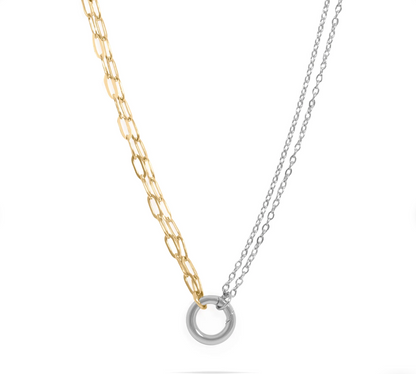 Mixed Metal Double Chain Charm Holder Necklace
