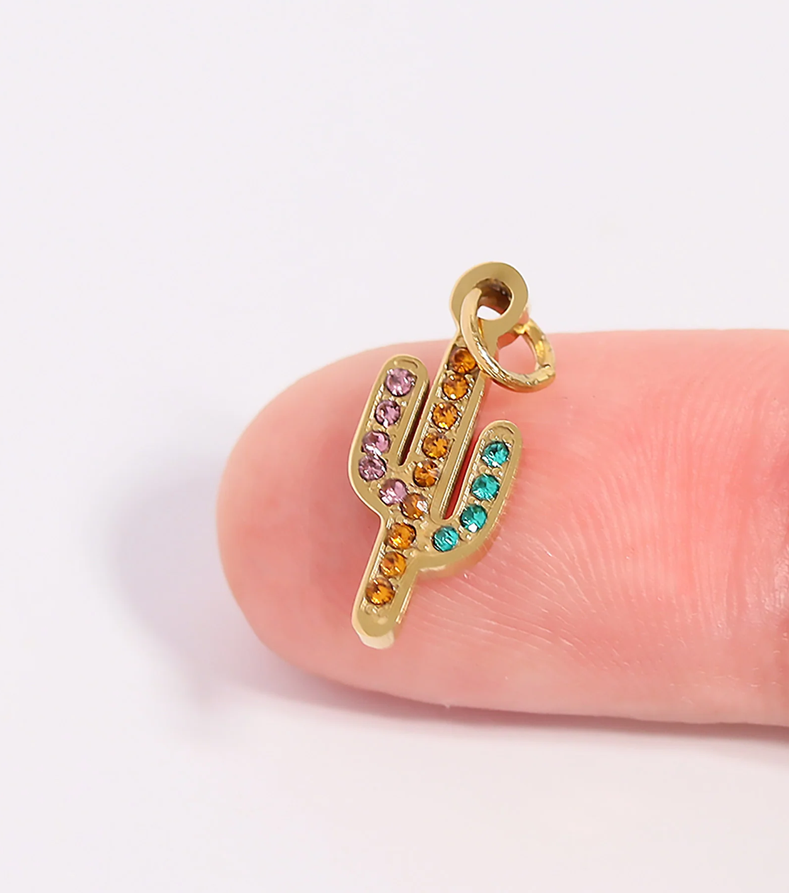 Colorful Cubic Zirconia Cactus Charm