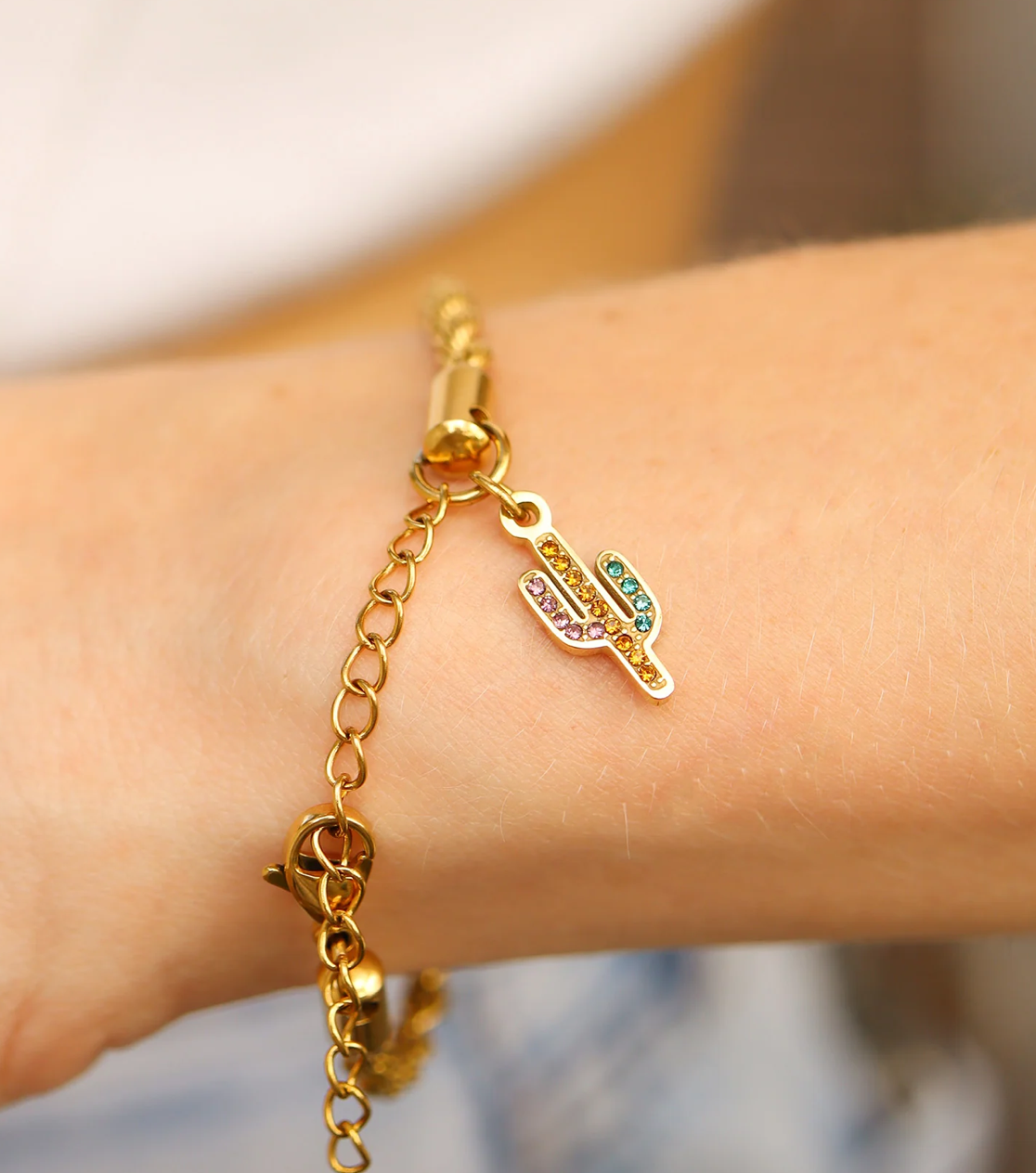 Colorful Cubic Zirconia Cactus Charm