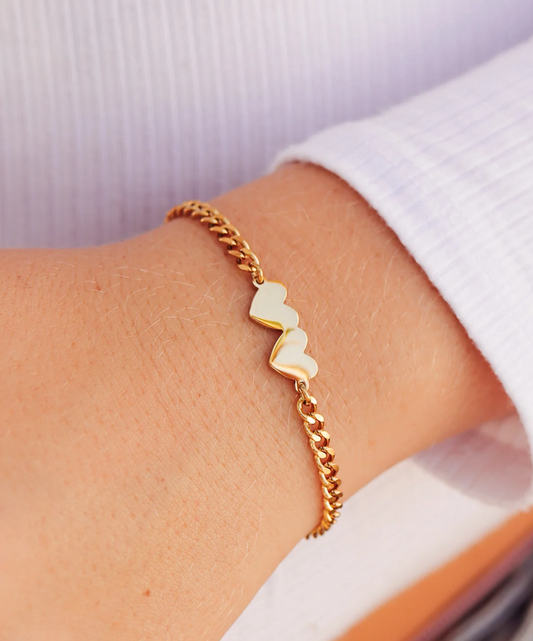 Two Heart Curb Chain Bracelet With Initials