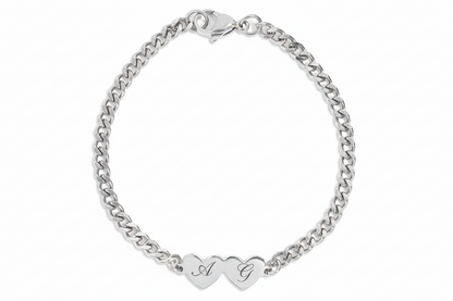 Two Heart Curb Chain Bracelet With Initials