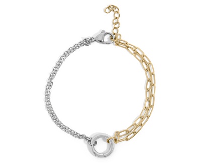 Mixed Metal Double Chain Charm Bracelet