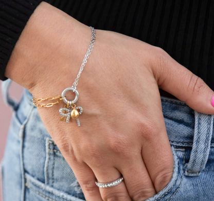 Mixed Metal Double Chain Charm Bracelet