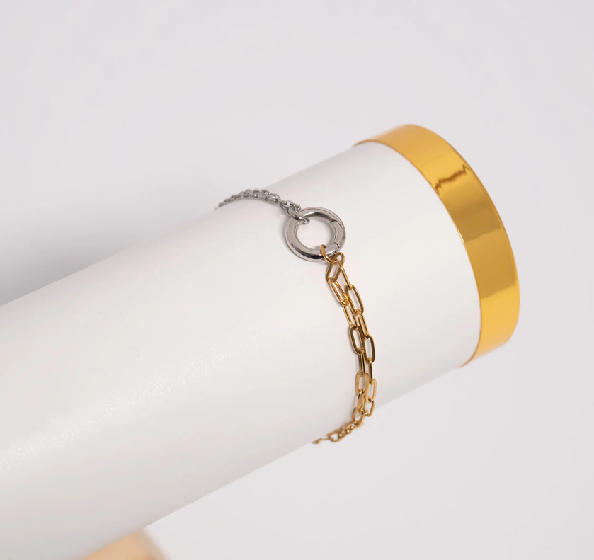 Mixed Metal Double Chain Charm Bracelet