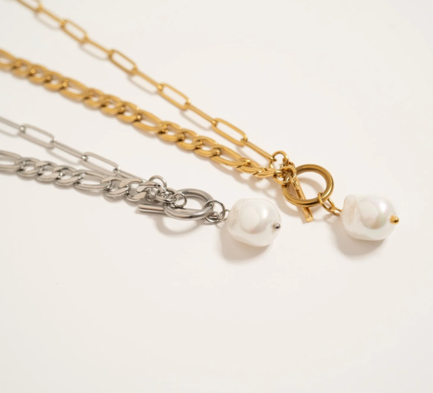 Freshwater Pearl Carabiner Necklace