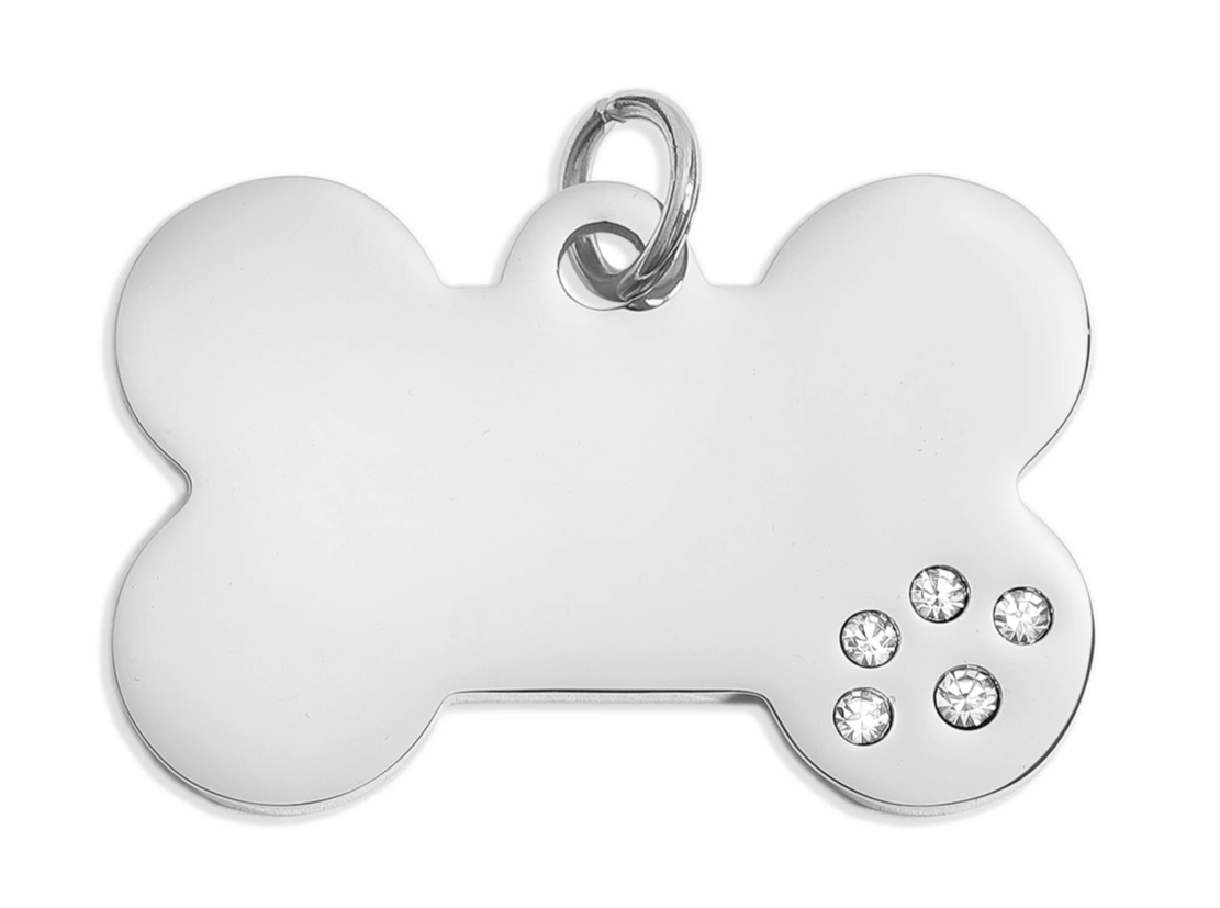 Pet Tag - Bone with CZ LARGE 2"