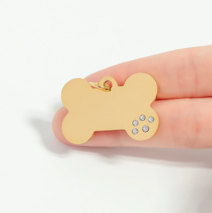 Pet Tag - Bone with CZ LARGE 2"