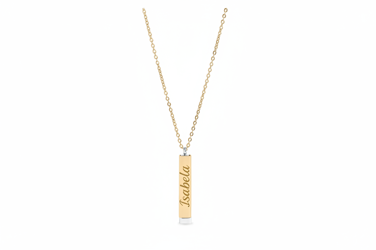 Hidden Message Sliding Blank Bar Necklace- 18K Gold Coated Stainless Steel