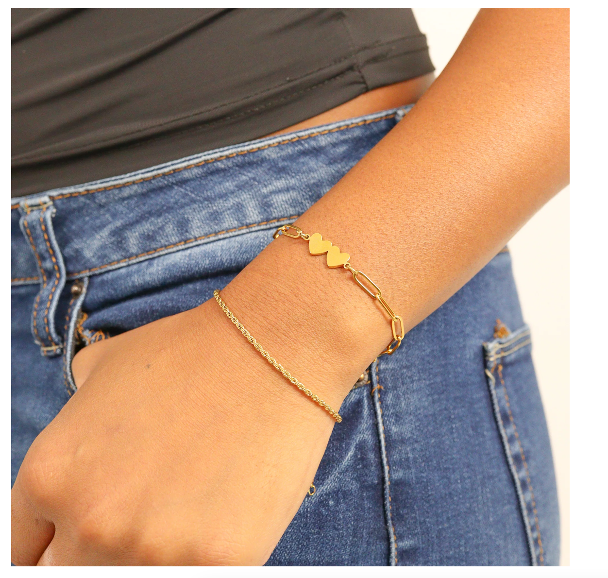 Two Heart Paperclip Bracelet - 18K Gold Coated Stainless Steel