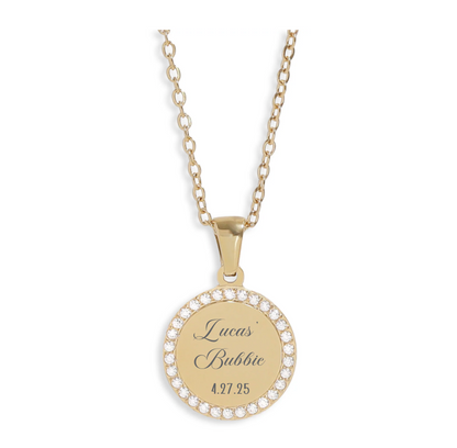 Round CZ Pendant Necklace - 18K Gold Coated Stainless Steel