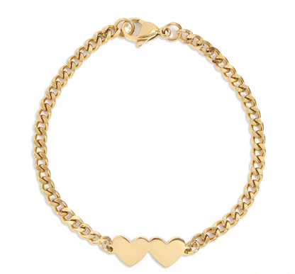 Two Heart Curb Chain Bracelet With Initials