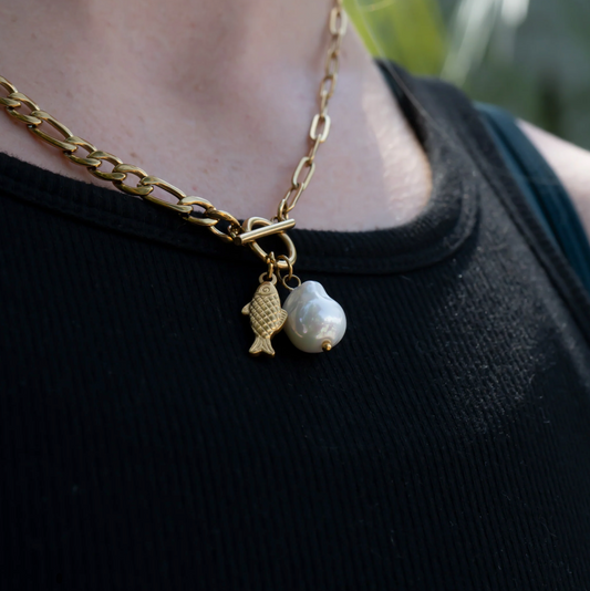 Freshwater Pearl Carabiner Necklace